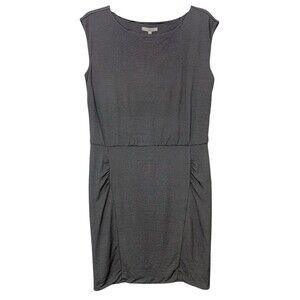 ATHLETA Black/White Westwood Micro Stripe Ruched Sleeveless Dress Stretch Large